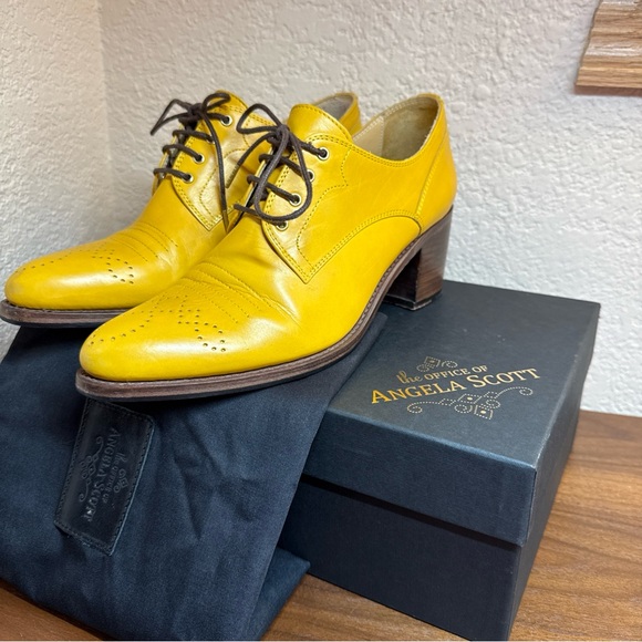 The Office of Angela Scott Shoes - The Office Of Angela Scott Miss Button Heeled Loafers In Saffron Sz 39